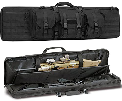 Étui Souple Double pour Fusil Tactique - Sac à Dos de Transport pour Chasse et Airsoft avec Compartiment Pistolet - Noir || 108cm