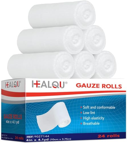 HEALQU Mullbinden – Hochwertige & gewebte Fixierbinden 24 Rollen (10 cm x 3.75 m) für Wundverbände & Wundversorgung - einzeln verpackt, extra weich & dehnbar | Erste-Hilfe Verbandsmaterial