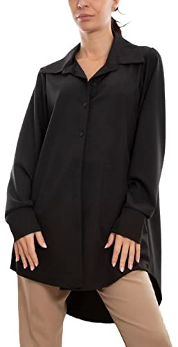 Toocool Camicia Donna Oversize Lunga Elasticizzata Maniche Lunghe VI-3257 [Taglia Unica,Nero]