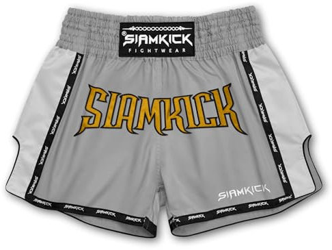 SIAMKICK Elite Muay Thai-Shorts für Männer und Frauen, Boxen, Kickboxen, hochwertige MMA-Kampfkleidung, Trainingshose, Stealth Grey, X-Large