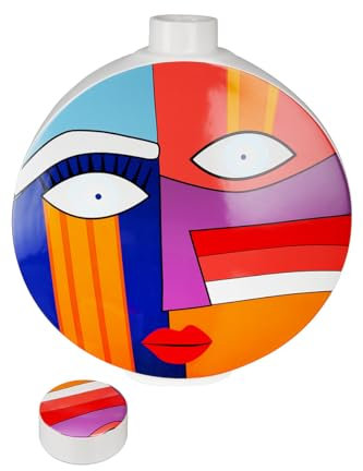 GILDE Deko Vase mit Gesicht Motiv - Deckelvase Gesichtsvase aus Keramik - Dekoration Wohnzimmer Geschenk Geburtstagsgeschenk - Mehrfarbig Höhe 34,5 cm