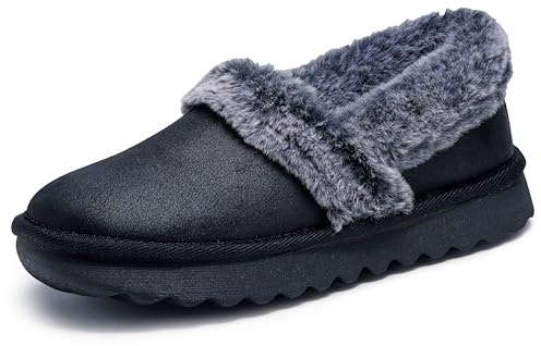 Skechers Cozy Up, Pantuflas Mujer, Black Microleather/Faux Fur, 38.5 EU