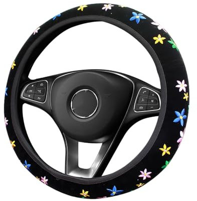 mizikuu Coprivolante per Auto, Coprivolante con Graziosi Ricamo Carina Fiori Ricamato e Traspirante Universale Copertura Protettiva Per Volante 37 – 38cm Accessori Durevoli da Interno