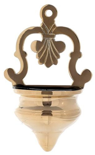 Holyart Acquasantiera Decoro Traforato Ottone Dorato 17 cm