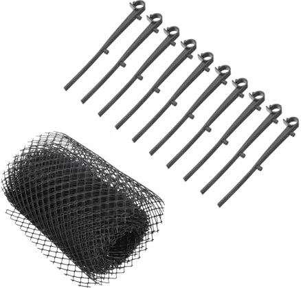 jojofuny Plastic Gutter Guard and Garden Protective Mesh Netting Set 10 Ground Pegs, Anti-Clogging Leaf Guard for Balcony and Roof Guttering