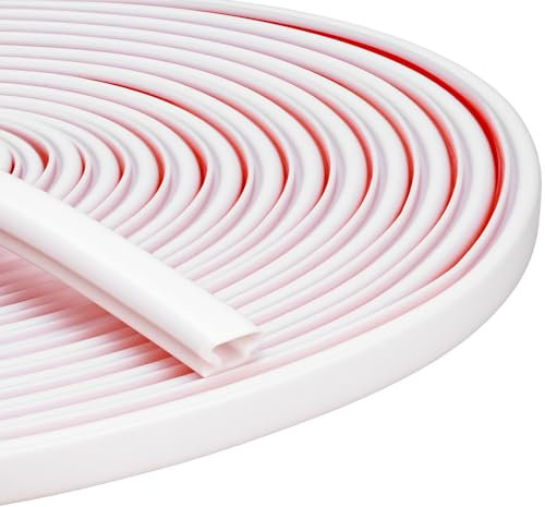 QWORK® Burlete de Goma Blanco 6m para Puertas y Ventanas, Autoadhesivo e Insonorizante, Forma de D, 10 x 6 mm