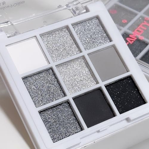 9 Farben Smokey Lidschatten Palette, Matt Schimmernde Hohe Farbwiedergabe Smokey Eyes Set, Leicht Verblendbar Schwarz Weiß Klassisch Eyeshadow Palette, Langlebig Gothic Make Up Palette Mit Pinsel