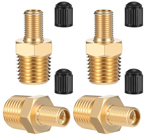 Sorcristy 4 PCS Brass Air Inflator Adapter, Tire Inflator Connector for Portable Air Compressor, 1/4 Npt (M) to Standard Schrader Valve (M), for Auto Portable Air Compressor/Pump, Air Hose
