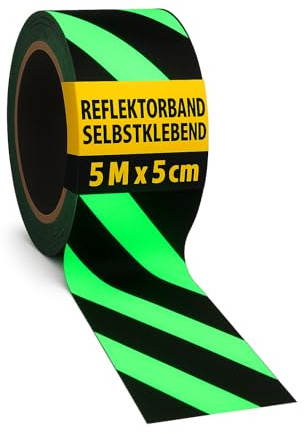 notlok Safety Work - Rubalise Lumineuse de Sécurité | 5 m x 5 cm | Bande Reflechissante Autocollante | Ruban Réfléchissant Adhésif | Autocollant Fluorescent pour Signalisation | Noir