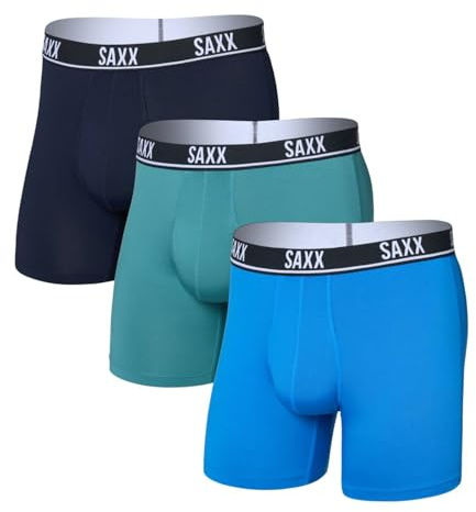 Saxx Essential Performance 3-Pack Mesh Boxer Briefs, Blue/Teal/Maritime - S