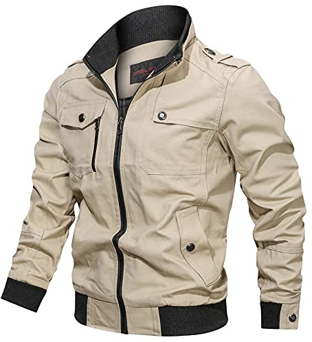 Bomber Uomo Cotone, Giacca Uomo Elegante Estiva, Giubbino Manica Lunga Leggero Casual Jacket Giacca con Tasche con Zip Giubbotto Giacca da Uomo Giubbotto Leggere Casual Comodo Varsity Giubbotto