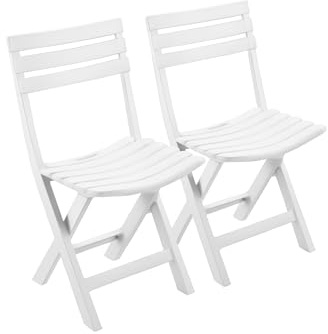 KURIL Pack 2 × Silla Blanca Birki Plegable de Resina 78 cm – Jardín, Terraza, Playa – Polipropileno Ligero y Resistente – Fácil Montaje y Almacenaje