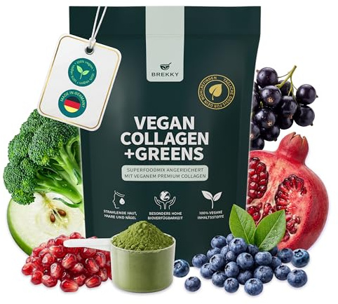 Vegan Collagen + Greens – Pflanzlicher Kollagen-Booster mit Superfoods & Inulin – unterstützt Haut, Haare, Nägel, Verdauung & Immunsystem - Veganes Kollagen als Alternative zu tierischem - BREKKY