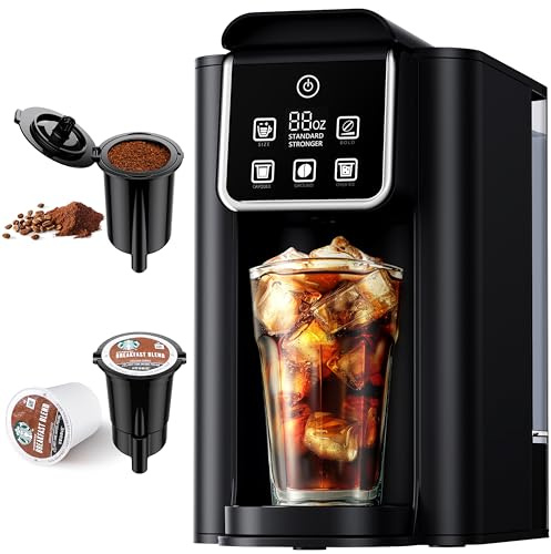 SHARDOR Single Serve Coffee Maker Upgrade, Hot & Iced Coffee Machine for K Cup and Grounds, 6 to 14 oz Brew Sizes, 50 oz Removable Water Tank, Bold Brew Setting, Pod Maker with Reusable Filter, Black