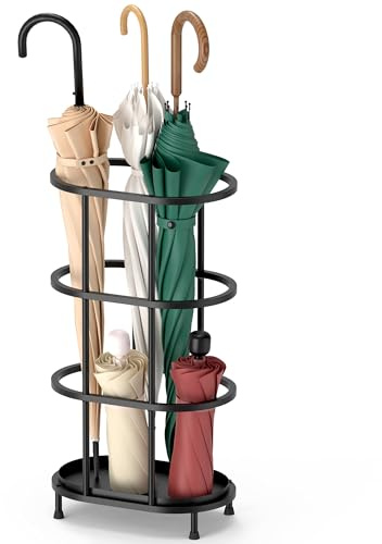 Alyoen Portaombrelli per ingresso, grande portaombrelli in metallo, 17 x 27 x 55 cm, con piedini regolabili, decorativo, autoportante, ellittico, traforato, per casa e ufficio
