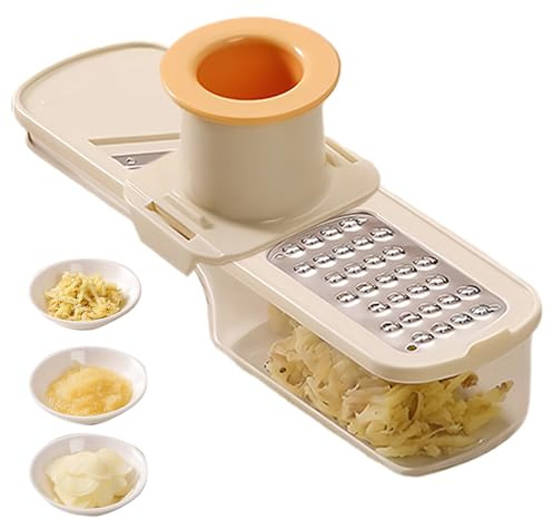 Rebanador de ajos Mini molinillo, cortador y rallador de ajos súper fino 3 en 1 ultrafuncional con protector de manos y recipiente transparente para cocina Beige, Figürchen