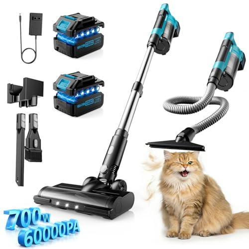 Akku Staubsauger Kabellos 60KPa/700W/70Min, Akkustaubsauger mit 8000 mAh,Staubsauger Kabellos mit 2.3M Ausziehbarer Schlauch, Anti-Tangle-Bürste, Touchscreen, für Hartböden Teppiche Tierhaare Auto