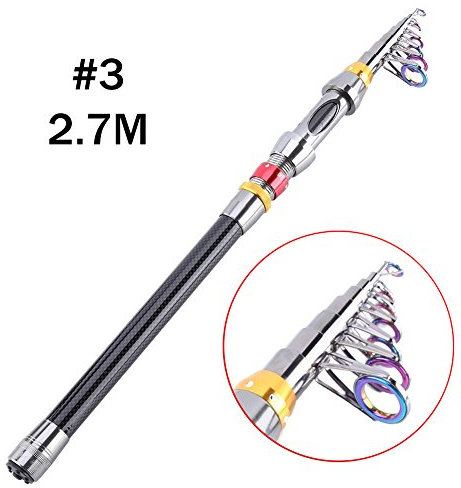 VGEBY Teleskop Angelruten Tragbare Spinnrute aus Carbon Fiber für Salzwasser Süßwasser, Länge Auswählbar Einziehbare Angelruten (Abmessung : 2.7M)
