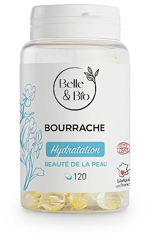 HYDRATATION VISAGE & BEAUTÉ DE LA PEAU - Huile de Bourrache Biologique - 120 capsules - Complément Alimentaire BELLE&BIO - Fabriqué en France