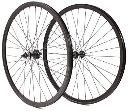 KHE Fixie Laufradsatz 700c 28 Zoll Doppelkammerfelge 32 Loch schwarz 30mm hoch inkusive Starr- und Freilaufritzel