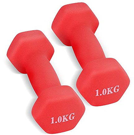 wuuhoo® Fitness Kurzhantel Set Jackie, Neopren Beschichtung, Hexagon Form, kleine Hanteln 2 x 1kg, 2 x 2kg, 2 x 3kg, 2 x 4kg, für Gym, Krafttraining, Indoor, Aerobic, Pilates, Outdoor Rot 2 x 1 kg