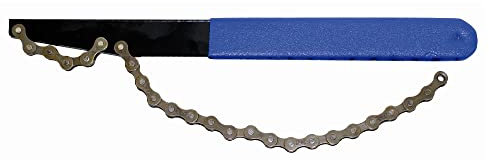 P4B | Zahnkranzpeitsche aus Stahl mit kunststoffummanteltem Griff in Schwarz/Blau | Mit Kette 1/2 x 3/32 | Zur Demontage von Zahnkränzen