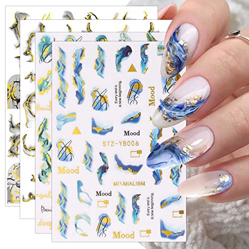 JMEOWIO Marmo Francese Adesivi Unghie Nail Art 12 Fogli Stickers Unghie Autoadesivi Decorazioni Unghie Nail Art Disegni