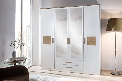 möbelando Kleiderschrank Kärnten in Weiss + HIRNHOLZ-NB mit 2 Schubladen und 4 Türen. Abmessungen (BxHxT) 179x199x58 cm