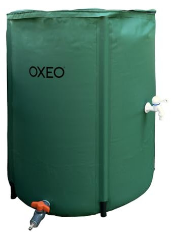Oxeo Réservoir récupérateur eaux de Pluie 300 litres cuve Souple PVC armé - Pliable - avec Robinet et Soupape de Décharge - Filtre