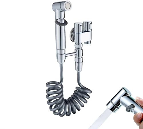 Pulverizador de bidé de mano para inodoro, válvula de control dual de 1 en 2 salidas, mini kit de rociador de llave de inodoro, arandela a tope, accesorio de bidé de ducha de mano para lavadora e