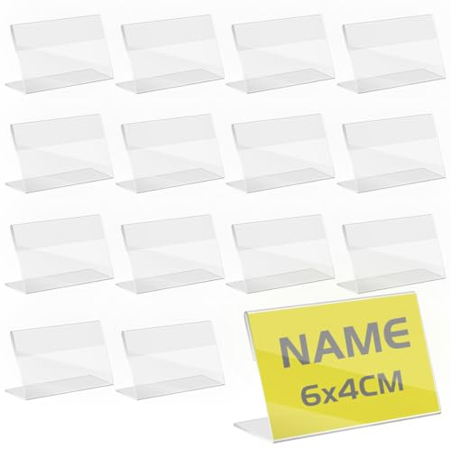 TAPKUA Expositor Metacrilato Transparente, Soporte de Escritorio, Porta Precio de Etiqueta para Oficinas Comercios Supermercados Restaurantes (50 Piezas - 6x4cm)