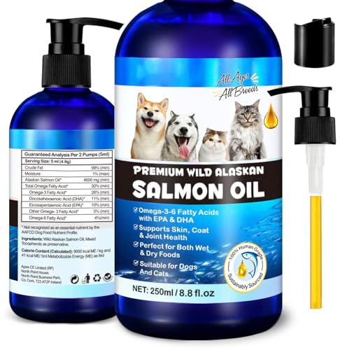 Salmon Oil for Dogs and Cats 8.8fl.oz, Omega 3 EPA DHA Joint&Immune Health, Salmon Oil for Dogs Skin and Coat Support(Cats), Wild Alaskan Salmon Oil for All Ages and All Breefs, for Dog and Cat.