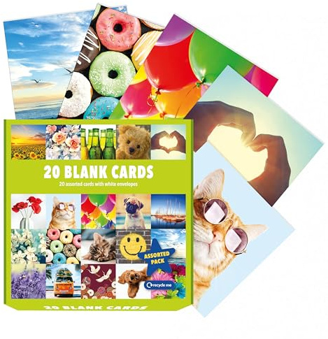 Piccadilly Greetings Box Of Assorted Blank Cards Multipack Pack Of 20 16 x 16 cm Includes 20 Unique Colourful Designs, with White Envelopes, Suitable for All Ages, Genders and Occasions
