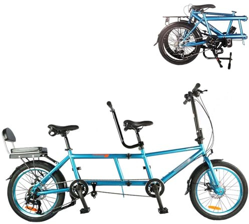 MAYFABD Foldable Tandem Bike 2 City Tandem Folding Bicycle 7 Speed Adjustable Cruiser Bike Folding Bike with 3 Seats Disc Brake Adult Portable Bicycle City Bicycle,Black