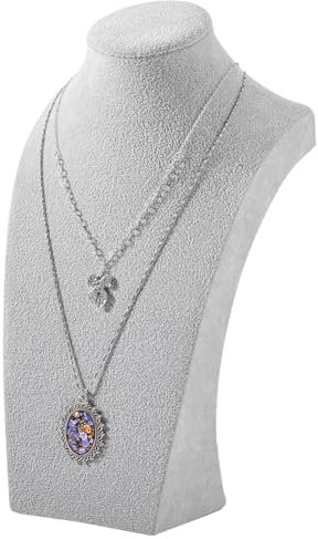 PH PandaHall Busto Espositore Collana in Velluto Grigio Espositore per Gioielli per Collana Legno, 3D Collana a Catena Modello Busto per Gioielli Girocolli Pendenti Catene e Collane, 9.5x17x28cm