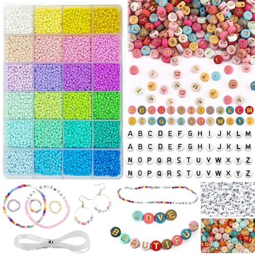 tyokas 12 000 stycken pärlset gör-det-själv armband set bokstavspärlor för armband barn för vän armband kit med förvaringslåda och rep används för tillverkning av armband halsband