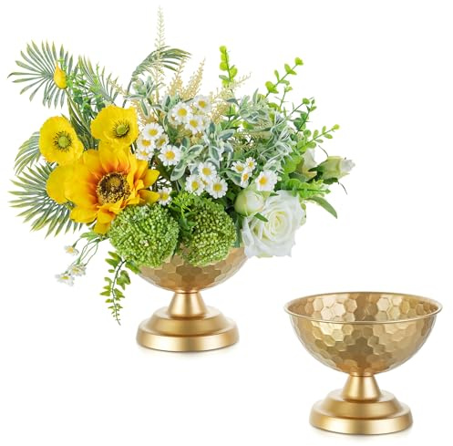 Sziqiqi Guld Urna Vas Mittpunkt: 14 cm Små Vintage Vaser för Bordsdekorationer - Bröllopsvas Elegant för Blomsterarrangemang - Blomkruka i Metall för Festmottagning Och Middagsbord