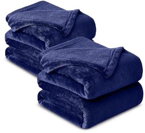 Hafaa Fleece Blanket Queen Size - 2 Pack Fluffy Throws for Sofas Large - Warm 400 GSM Soft Cosy Bed Throw Blankets for Adults, Navy, 200x240cm