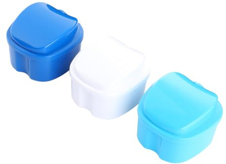 minkissy 3pcs Denture Box Case False Teeth Storage Case Box Container for Dental Retainer Use Filter Mesh and Hinge Design