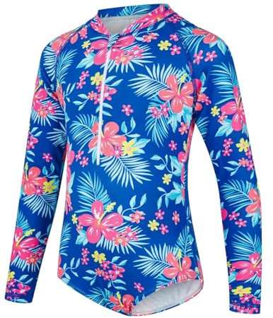 JiAmy Sport Badeanzug Mädchen Kinder Langärmelig UV Schwimmanzug Einteilig Sommer Rash Guards für 10-11 Jahre (Etikett:140)