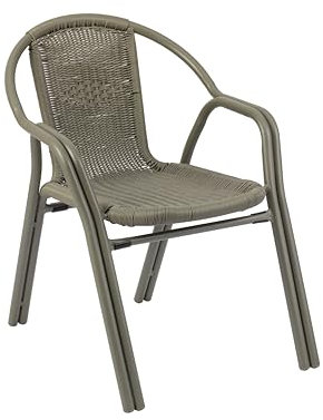 METRO Professional Gartenstuhl mit Armlehne Narni, Aluminium/PE Rattan, 55 x 68 x 77 cm, Stapelbar, Wetterfest, 150 kg Tragkraft, Khaki
