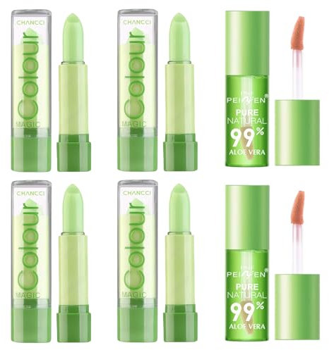 6 Stück Aloe Vera Lippenpflege,Verfärbung Aloe Vera Lipstick,Lip Balm.Langanhaltende Feuchtigkeitsversorgung,Natürlicher Farbwechsel,Geeignet für Frauen und Mädchen mit Rissigen Lippen