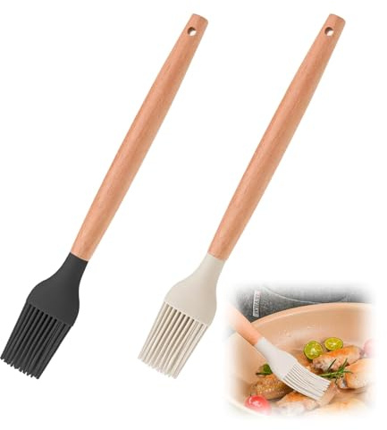 Köksborste, bakpensel silikon, silikonborste med bambuhandtag, 2 stycken – värmebeständig bakpensel för grillning, bakning och matlagning, luktfria silikonborstar, 24 cm långt handtag, 3,5 cm bred, Sp