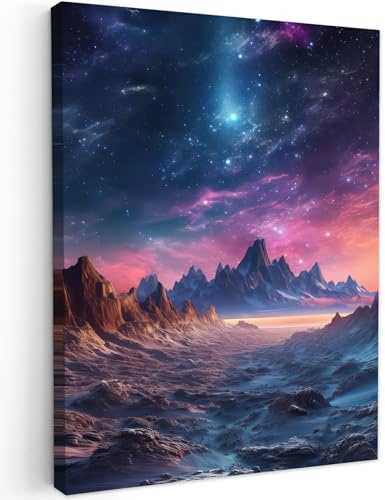 MuchoWow© Stampa Foto 30x40 cm Quadro Moderno Quadri Moderni Soggiorno Con Cornice Stampe Da Parete Camera Da Letto Matrimoniale Decorazione Canvas Montagne - Stelle - Colorato - Neon
