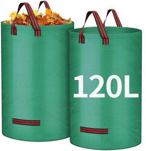 Aodaer 2 Packs Garden Waste Bags Heavy Duty Garden Bags with Handles Reusable Waste Jumbo Gardening Sacks for Plant Waste Grass Leaves, 120L