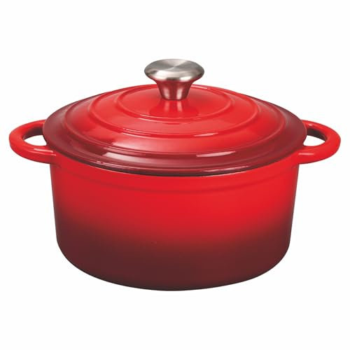 Galileo Casseruola con coperchio 20 cm in ghisa smaltata, induzione, rosso, Les Cocottes SìChef