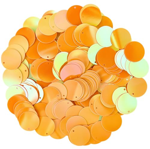CABODYALS Paillettes Piatte Rotonde Arancioni da 50g, Sfuse, Grandi, in Plastica Iridescente, con Un Foro nella Parte Superiore, Versatili, per Applicazioni di Paillettes, per Cucito, Creazione, Fest