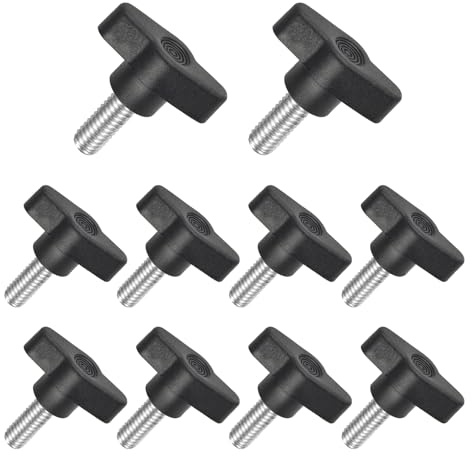 JJWNMLL 10PCS Tee Wing Knobs Thumb Screws, M8 * 20mm Clamping Knob Star Screw, T Shaped thumb Bolts Thread Replacement Star Hand Knob Tightening Screw, Black Grip