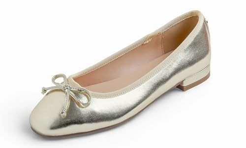 Feversole Women's Square Toe Low Heel Bow Tie Dress Pump Shoes Gold Size 5 UK