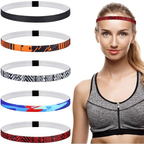JYSNOW 5 st sportpannband, ventilerande träningsband, halkfria sportband, för sport yoga fotboll basket jogging cykel tennis